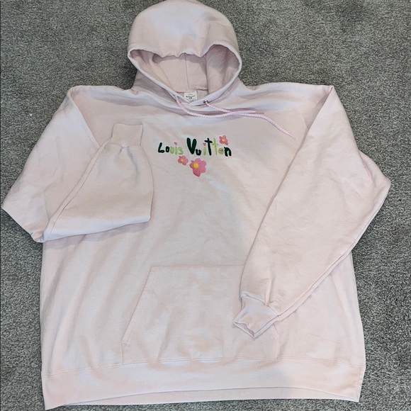 Women’s Oversize embroidered Funny Pink Hoodie Hooded Sweatshirt Flower Power XL - Picture 1 of 3